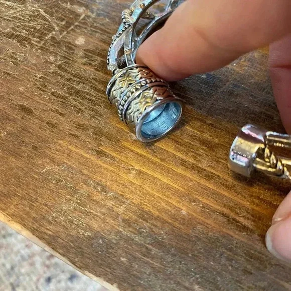 Two Tones Twisted Cable Sterling Silver Bali Style Women Bracelet Magnetic Clasp